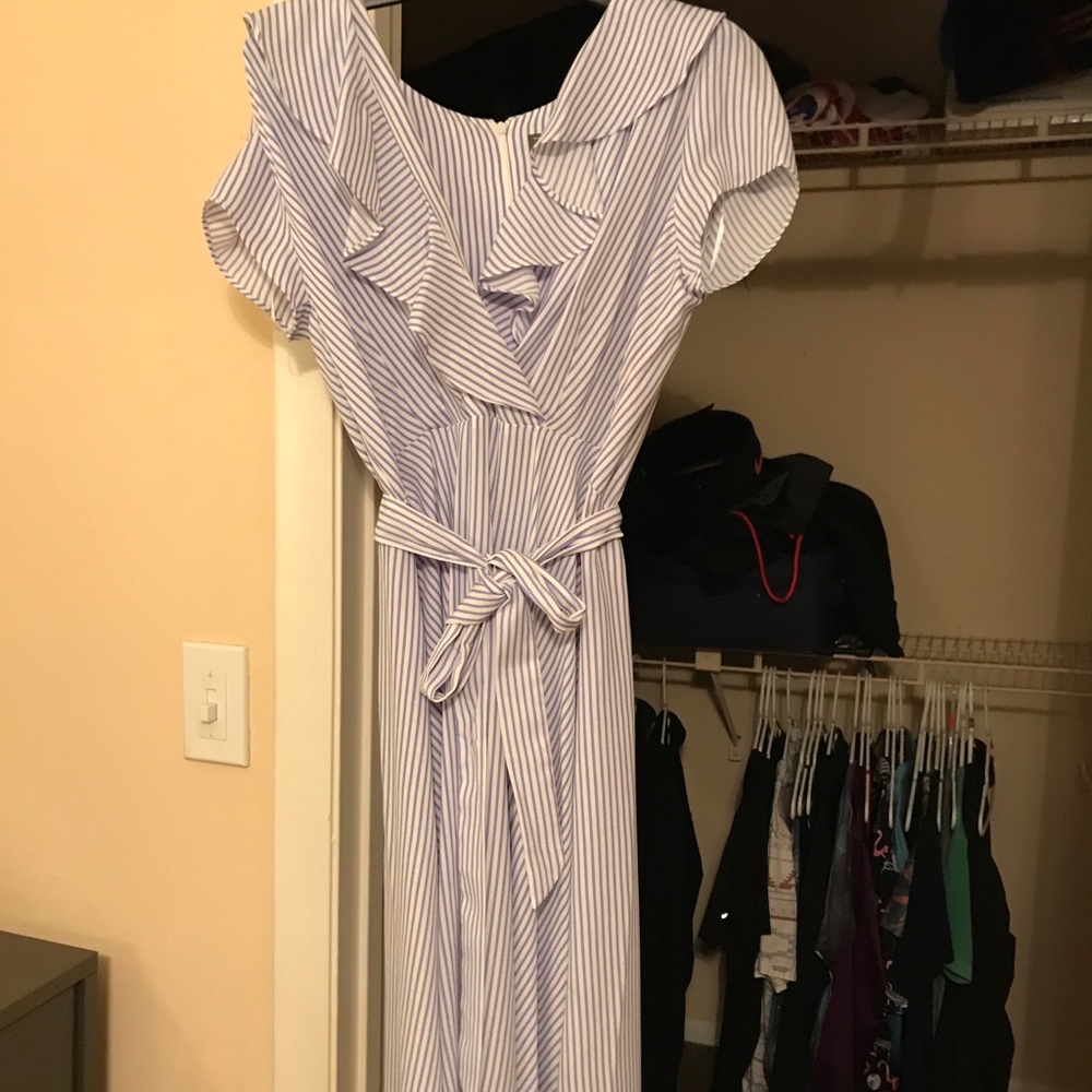 Blue And White Striped Midi Dress